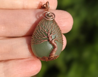 Aventurine Forest Necklace for 7th Anniversary Gift for Husband, Tree Of Life Pendant, Copper Anniversary Husband Gift, Protection Amulet