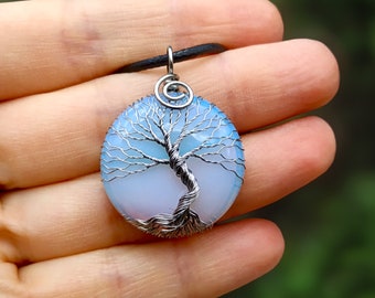 Steel Tree Of Life Opalite Witchy Necklace for Soul Sister Gift, Mystical Energy Protection Soulmate Necklace, Nature Inspired Soulmate Gift