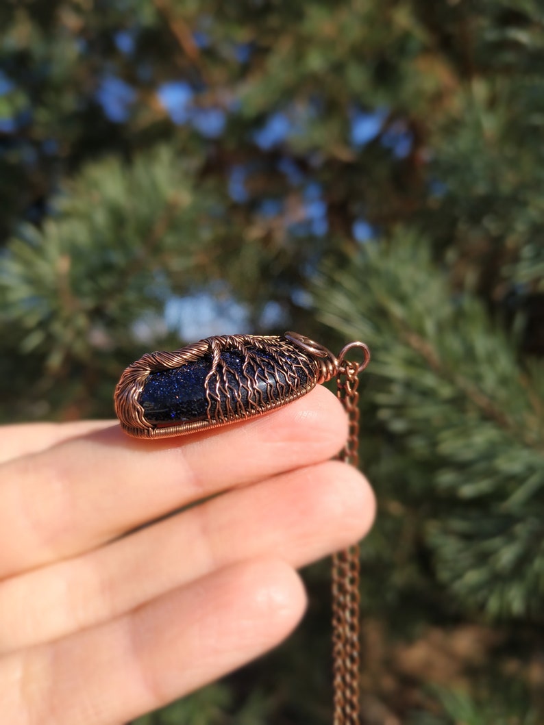 Blue Goldstone Tree Of Life Pendant: Spiritual Jewelry for Anxiety Relief 20th Wedding Anniversary Gift for Her 20 Year Anniversary Gift image 8