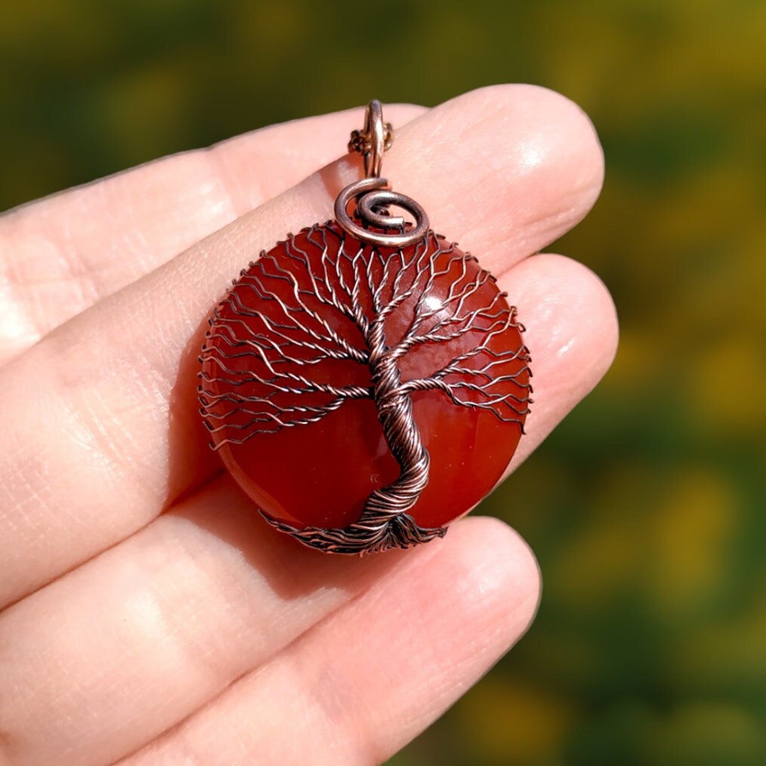 Copper Wire Wrapped Tree of Life Necklace With Carnelian Gemstone ...