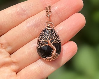 Enchanting Forest Protection Necklace: Black Onyx Tree Of Life Pendant, Wiccan Protection & Gothic Jewelry, Nature Inspired Gothic Necklace