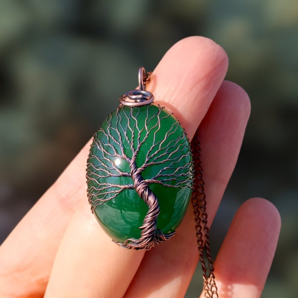 Tree Of Life Agate Pendant for Copper Anniversary Husband Gift, Forest Talisman Protection Necklace, 7th Anniversary Gift for Husband