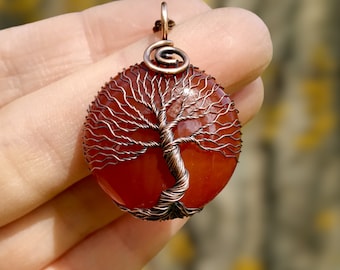 Carnelian Yggdrasil World Tree Amulet Necklace, Celtic Tree Of Life Talisman Pendant, Protection Amulet, Wire Wrapped Mens Viking Necklace