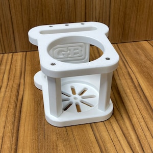 Marine Boat King Starboard Single Cup holder and cell phone holder Nautical Accessory Drink holder Custom Handmade MADE IN USA Black / White