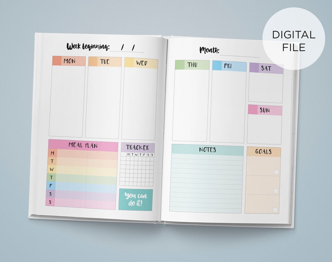 Digital Journal Weekly Spread, Printable Weekly Spread, Printable Diary ...