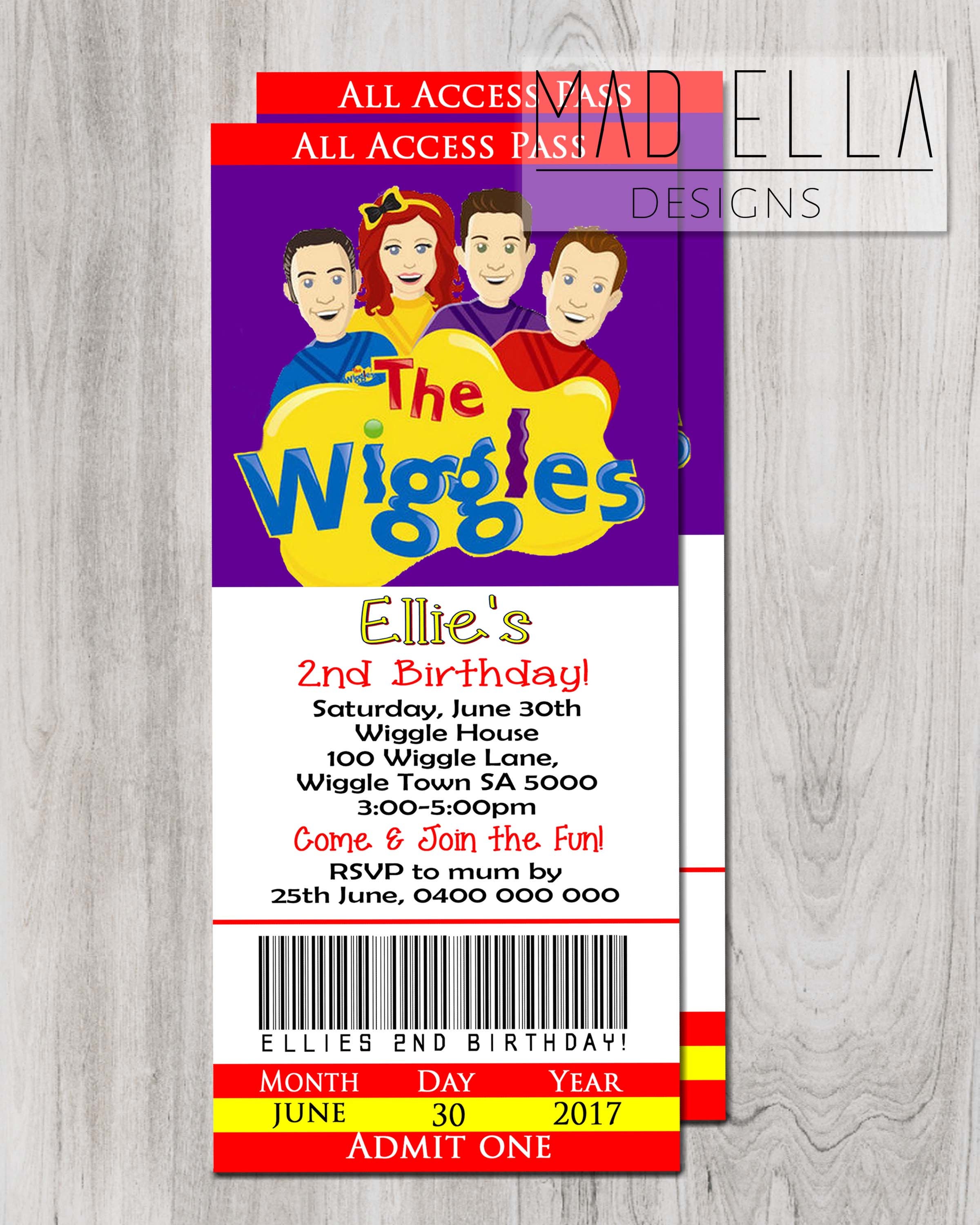 The Wiggles Concert Ticket Invitation Wiggles Invite Wiggle Etsy