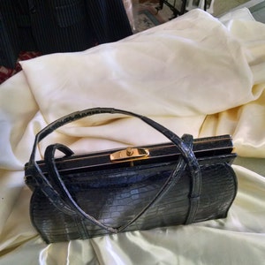 LUCILLE DE PARIS brown crocodile skin handbag double handle – Vintage Carwen