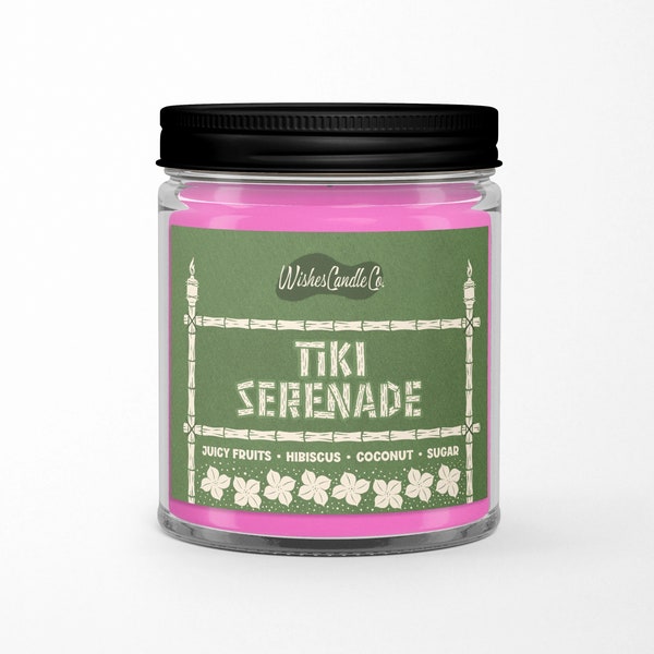 Tiki Serenade - 8oz Soy Candle With FREE Hidden Pin Inside - Hibiscus - Juicy Fruits - Gifts For Her - For Him - Birds - Tropical