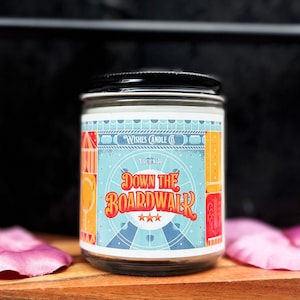 Down the Boardwalk 8oz Candle With Free Pin Inside - Soy - Green Clover and Aloe - Lobby - Resort - Jazz - Theme Park - Carousel