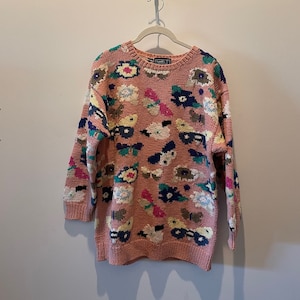 HARRODS Mid-century Vintage Harrods Heavy 100% COTTON HANDKNIT Butterfly Pullover Sweater| Maximalist | Mori Kei