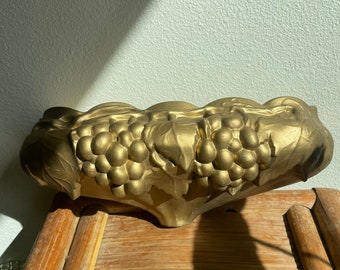 Vintage 1960's-1970's ARNEL's Gold HOLLYWOOD REGENCY Grapevine Wall Pocket Planter Holder | Ornate Kitschy Wall Planter