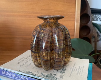 Vintage Amber and Brown Swirled Blown Glass Weed Vase Home Decoration