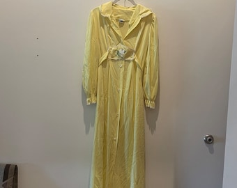 DUTCHESS Individually Yours Vintage MCM 1970's Yellow Maxi Dress with White Rose attached sash back belt tie | Boho | Cottagecore