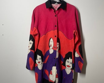 HANDPAINTED 1990's TABU ART to Wear Buttoned Down Shirt 100% Cotton | Modern Art to wear | Made in Mexico