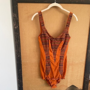 KANTER&#39;S of SCANDINAVIA VINTAGE 1970&#39;s One Piece Retro Orange and Brown Swimsuit | Groovy swimsuit | Festival | Resortwear