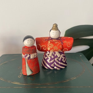 Vintage 1940&#39;s MCM Pair of Japanese HINA Doll Kimekomi Hinamatsuri Festival Ningyo