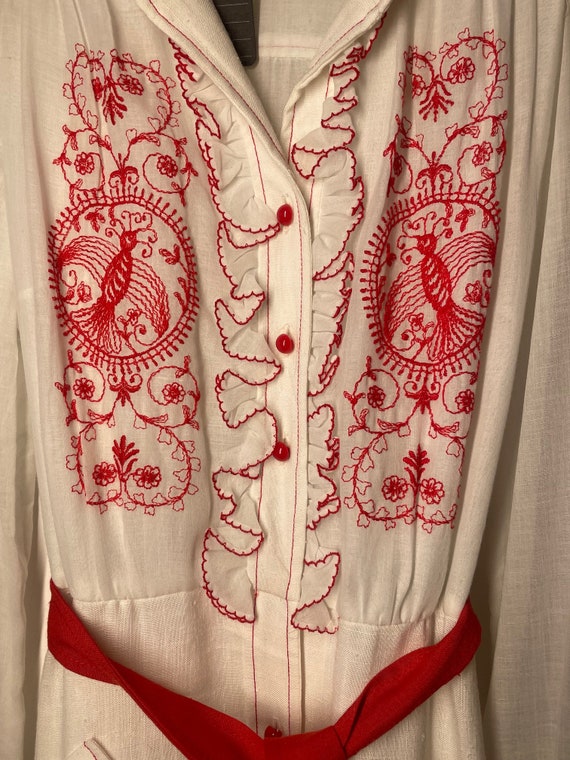 Vintage 70's HERMAN MARCUS Red and White Dress Wi… - image 4