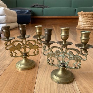 MCM Paar Messing Löwen Motiv Kandelaber | boho chic | Art Deco