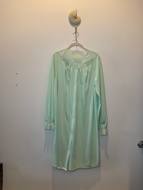 Vintage MCM 1960's Mint Green Shadowline Robe Nig… - image 1