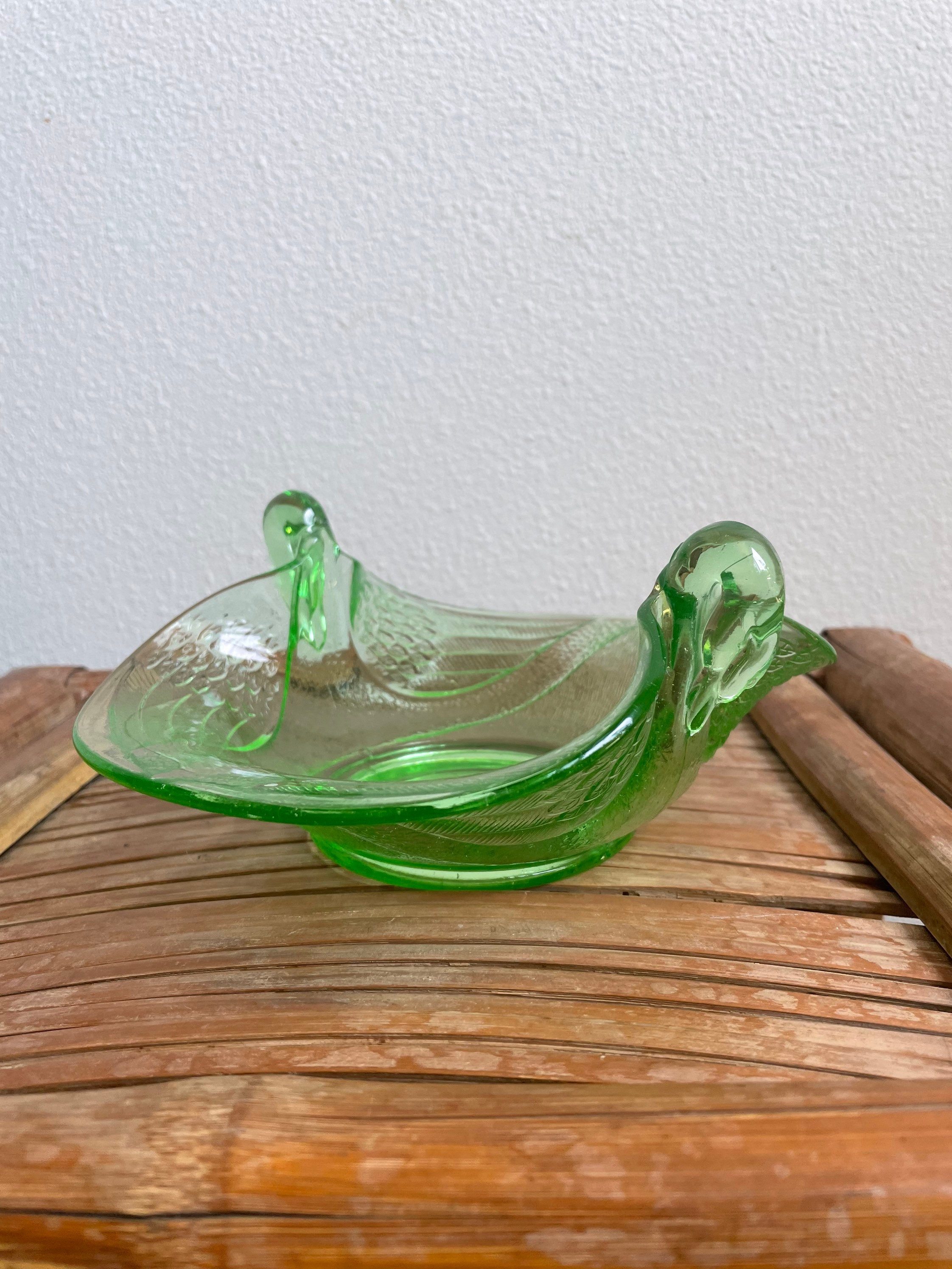 Vintage Uranium Glass Late Swan Covered Butter Dish Westmoreland Glass