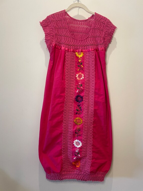 Vintage Handmade Hot Pink Floral Embroidered Bubb… - image 3