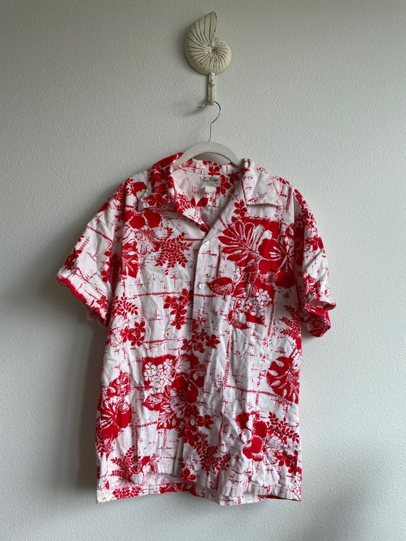 Vintage 1950's GUY ROMO 100% Cotton Red/White Hawa