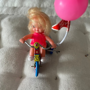 Vintage 1970&#39;s WIND UP Girl on Tricycle with working BELL | Wind up Collectors Toy | Gift for Her | Bicyclist Gift