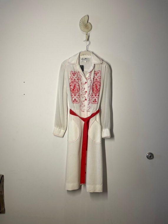 Vintage 70's HERMAN MARCUS Red and White Dress Wi… - image 1