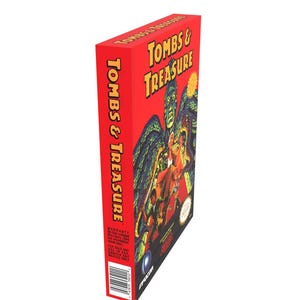 May include: A red and black video game cartridge box with the title "Tombs & Treasure" and a graphic of a green monster with wings.