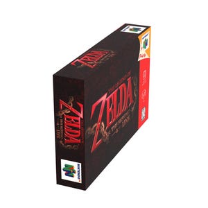 May include: A video game box for "The Legend of Zelda: The Missing Link" for the Nintendo 64. The box is primarily black with red text and accents. The game title is prominently displayed.