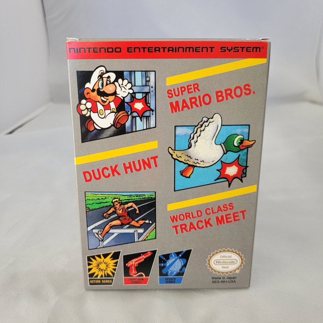 Super Mario Brothers and Duck Hunt and World Class Track Meet NTSC Nintendo NES En Reproduction Box Etsy Canada