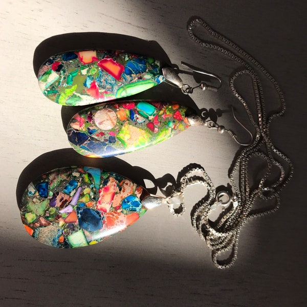 Sea sediment jasper necklace and earring set