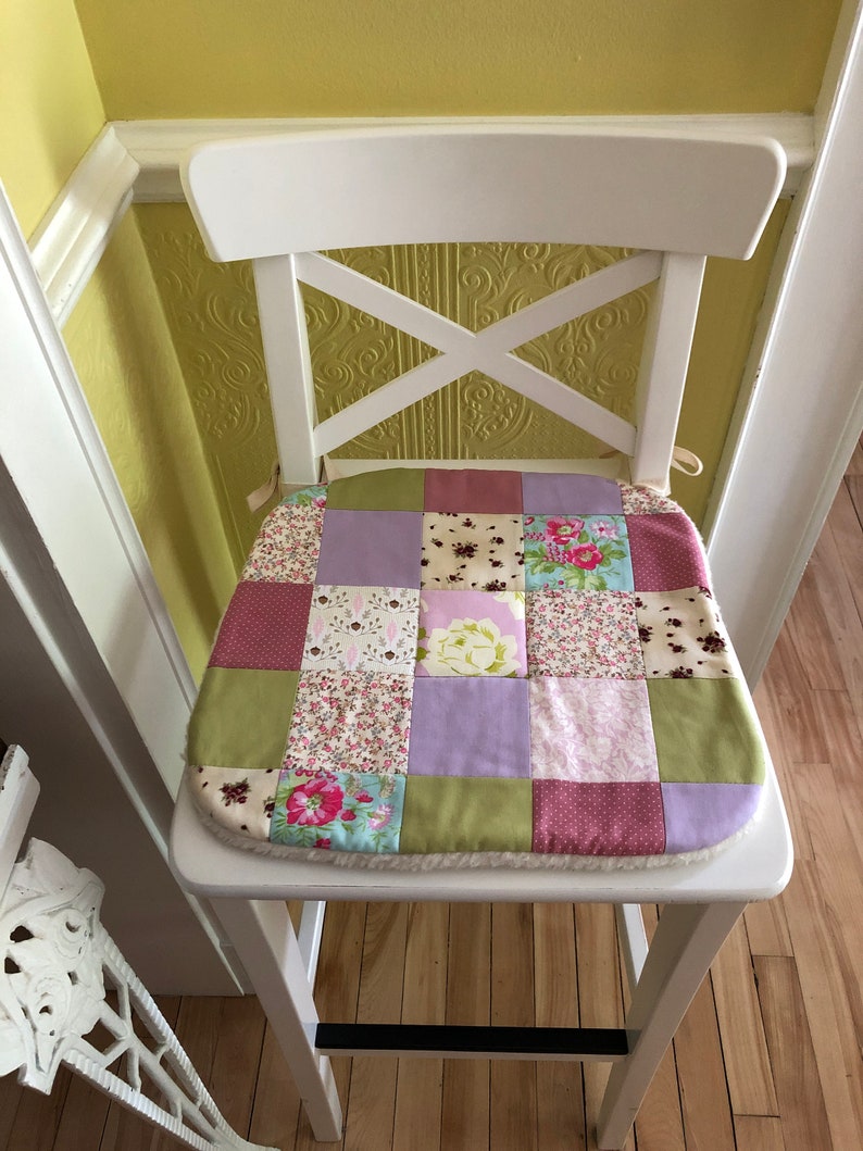 Wool Seat Cushion Patchwork Vintage Cotton Quilted Chair Pad