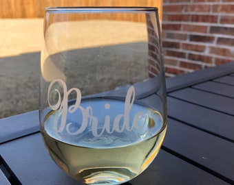 Bride wine glass, bride, wedding gift, bachelorette gift, bridal gift, wine, wine glass, personalized gift, wedding, engagement gift