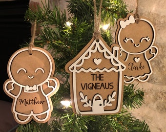 Personalized Gingerbread Christmas Ornament – Laser Engraved MDF Family Ornament
