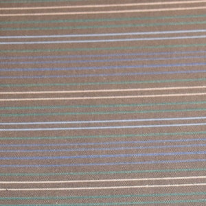 Unused Vintage Fabric Deep Gray Woven Fabric with Blues Green and White Pin Stripes Sold by the Half Yard 36&quot; Wide