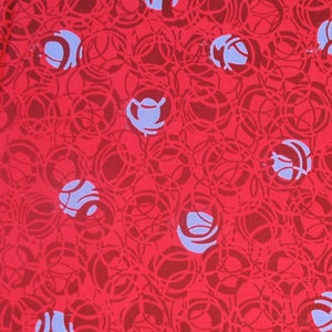 Unused Vintage 1980s Holiday Red Fabric Red and Lilac Lavender Geometric Circles Holiday Fabric Sold by the Piece
