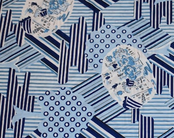 Tessuto in maglia vintage anni '70 con stampa geometrica e paesaggi urbani, venduto singolarmente