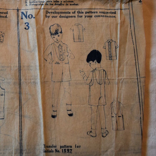 Children Toddler UNCUT Vintage 1940s Sewing Pattern Boy Bibbed Shorts Front Button Shirt Boy's  Printo Gravure 1597