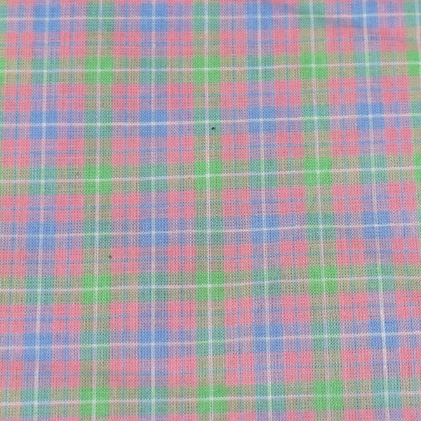 Unused Vintage Plaid Fabric Soft Pink Green Lavender Purple Small Scale Check Plaid Sold by the Half Yard 36 Wide Narrow