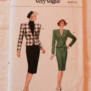 Size 8 10 12 UNCUT Vintage 1980s Vogue 9658 Sewing Pattern Misses Suit One Button Jacket Slim Skirt Bust 31.5&quot; 32.5&quot; 34&quot;