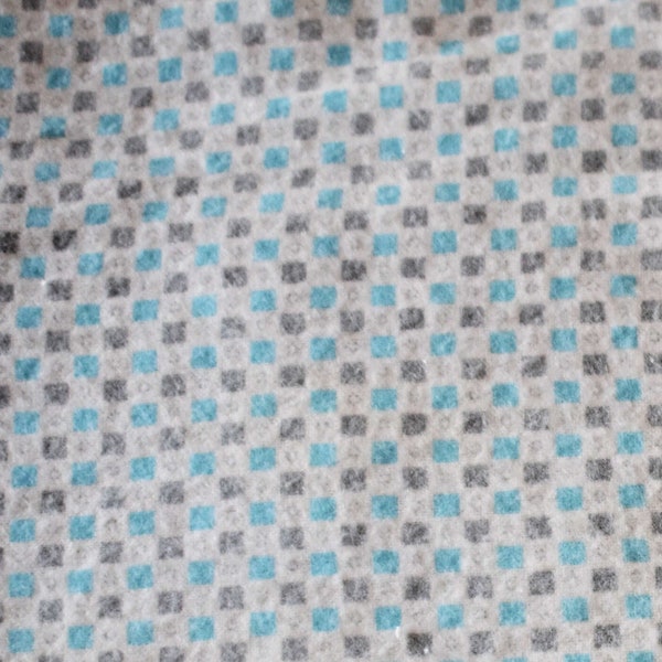 Unused Vintage Flannel Fabric Small Tiny Electric Blue Gray and White Squares and Circles Geometric Print 36" Narrow Sold by the Half