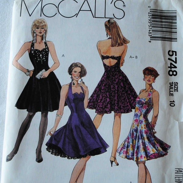 Size 10 UNCUT Vintage 1990s McCalls 5748 Sewing Pattern Misses Cocktail Dress Sweatheart Neckline Back Cutout Bust 32.5"