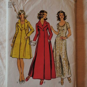 Size 18 Vintage 1970s Simplicity 5351 Sewing Pattern Misses Cocktail Dress Coat Dress Long Dress with Scoop Neck Bust 40&quot;