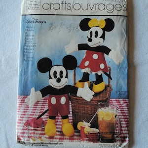 Uncut Vintage 1980s Simplicity 7635 Sewing Craft Pattern Walt Disney's Mickey Mouse and Minnie Mouse Doll Stuffed Animals