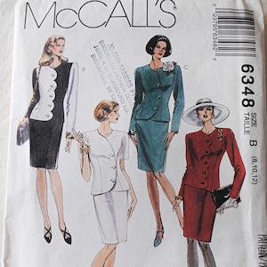 May include: A sewing pattern for a dress with a jacket. The pattern is for sizes 8, 10, and 12. The pattern is from McCall's and the pattern number is 6348.
