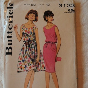 Size 12 UNCUT Vintage 1960s Butterick 3133 Sewing Pattern Misses Loose Fitting Sleeveless Dress Bust 32&quot;