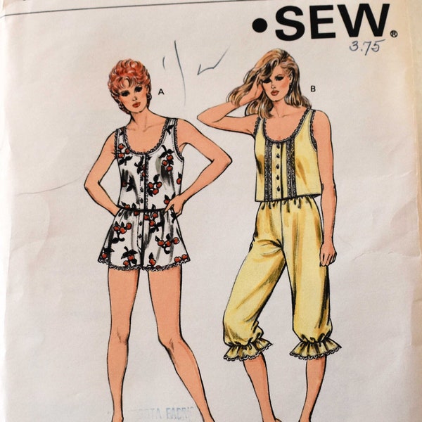 Size XS S M L UNCUT Vintage 1980s Kwik Sew 1520 Sewing Pattern Misses Baby Doll Pajamas PJs Camisole Shorts Bloomers Lingerie