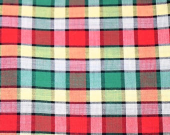 Tkaniny vintage w kolorze czerwonym, zielonym, żółtym i białym, lekkie, sprzedawane na pół jarda, szerokość 36 cali