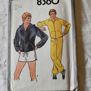 Patrón de costura Simplicity 8360, talla mediana, vintage, años 70. Ropa informal para hombre, pantalones cortos para correr, chaqueta, pantalones, pecho de 96 a 101 cm.
